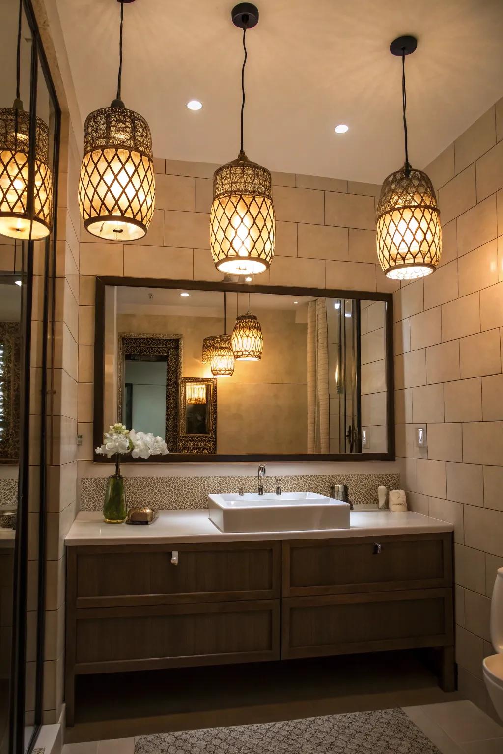 Unique lighting hardware serve as fashionable focal points.