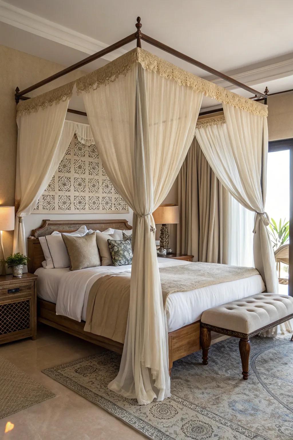 Introduce sophistication with a breathtaking covered bed.