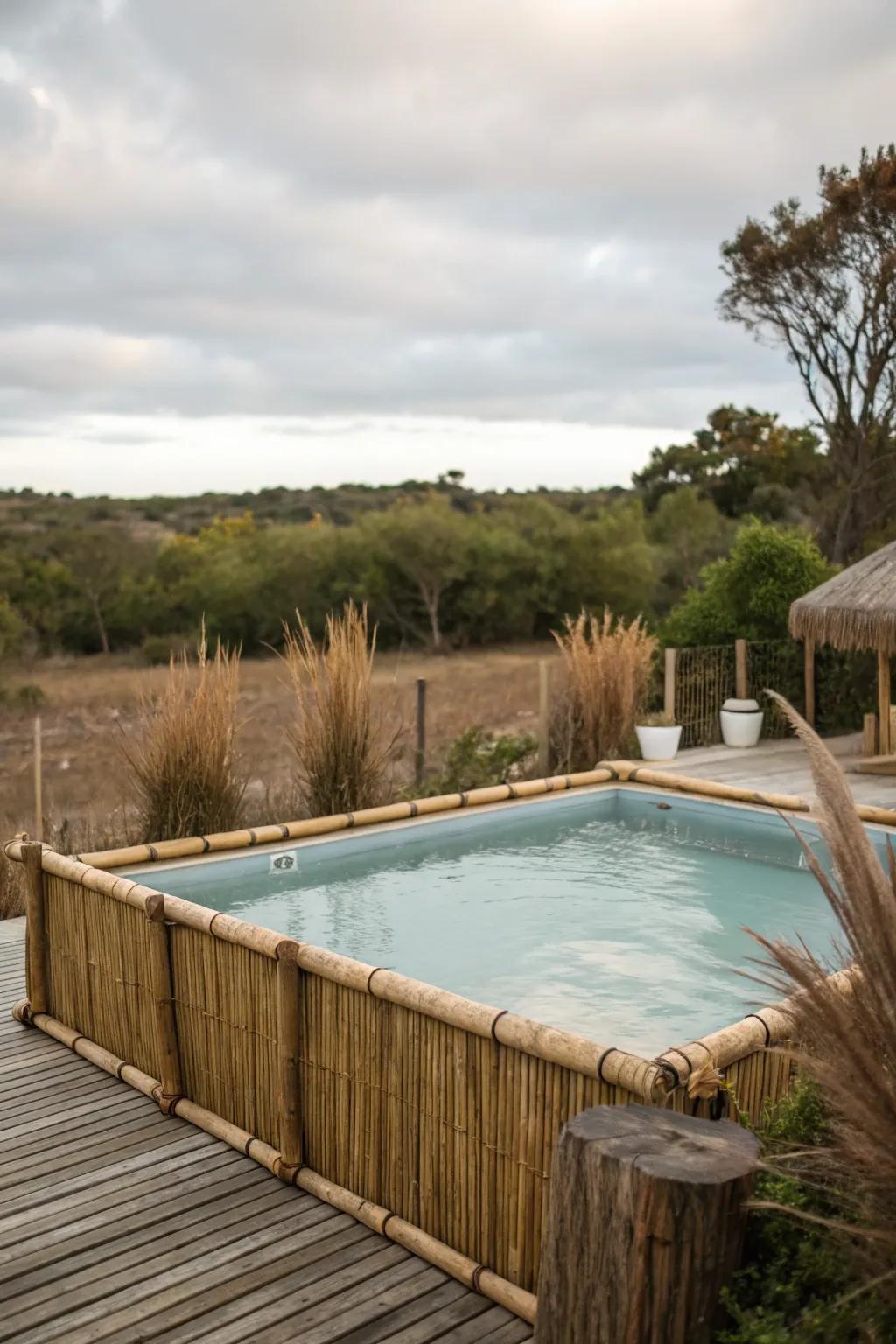 Thatch panels add country charm and natural privacy.