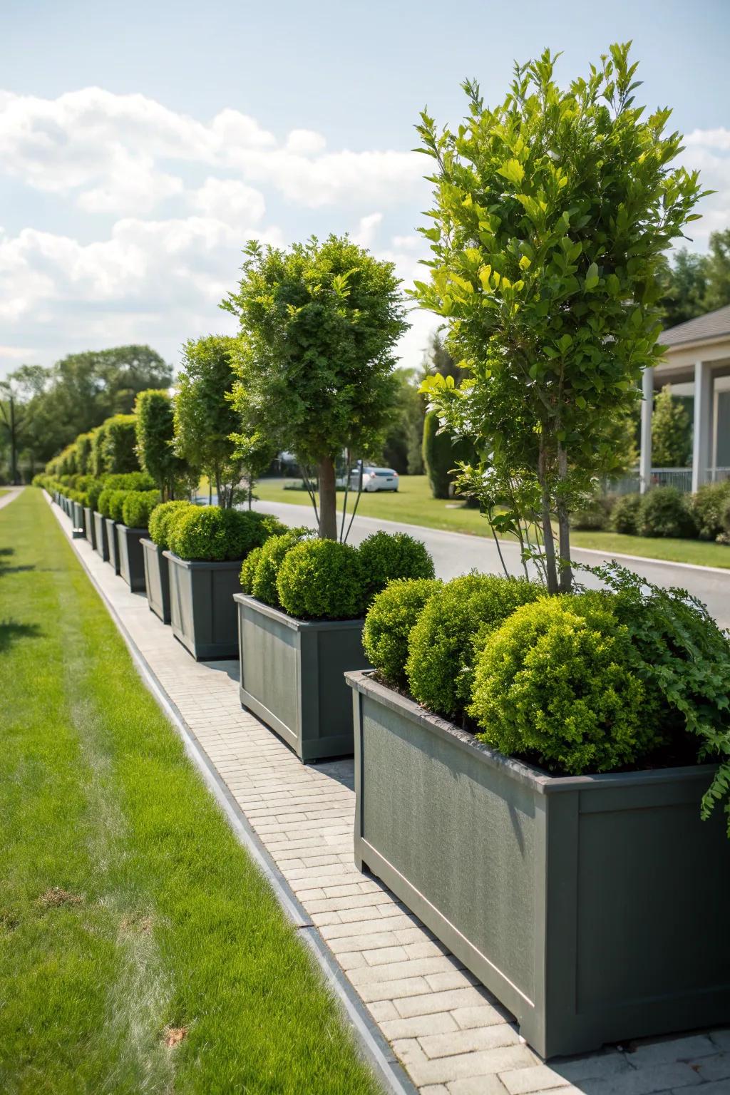 Vivid upright planters crafting a unique and space-saving divider.