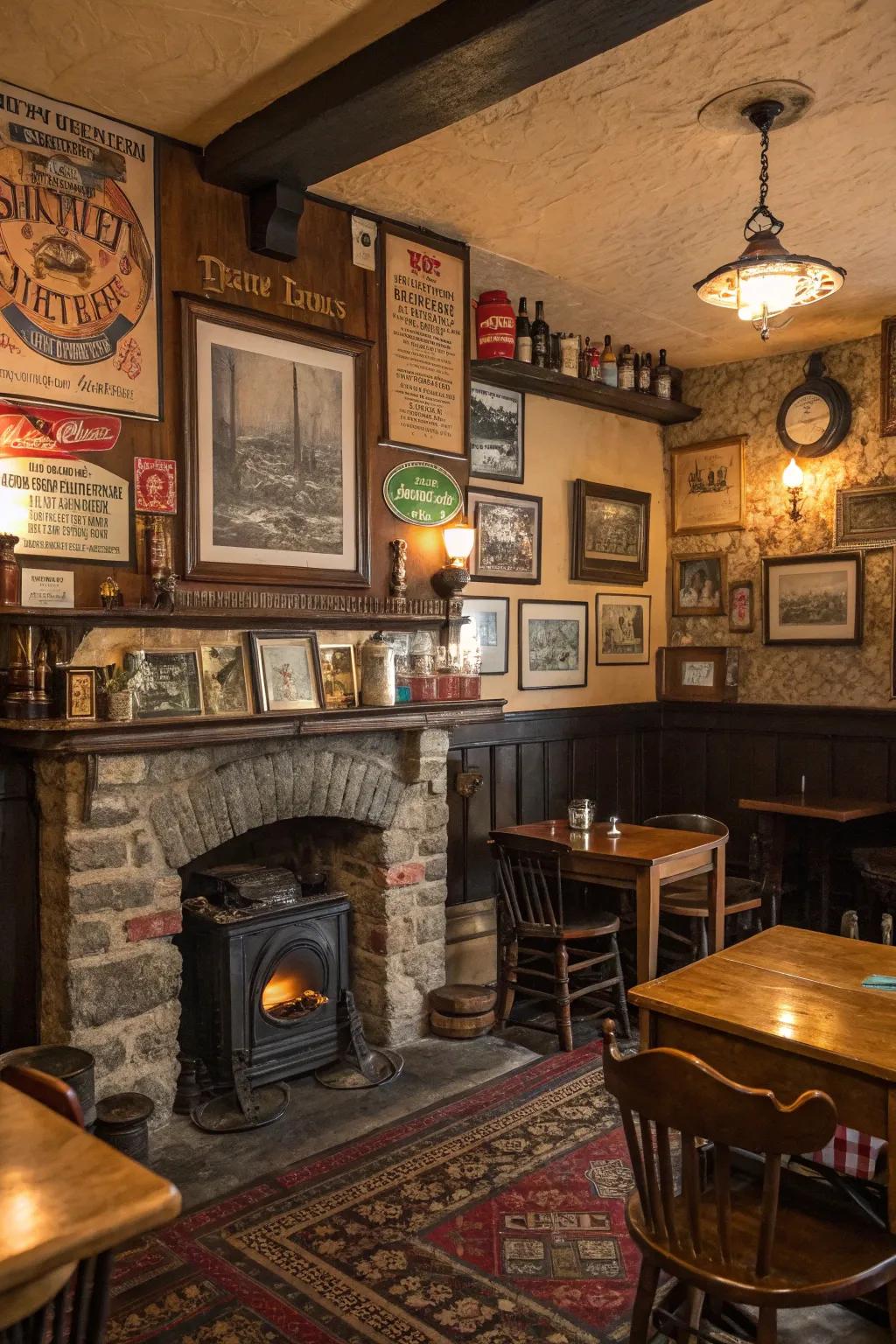 Vintage finds inject history and charm into your pub aesthetic.