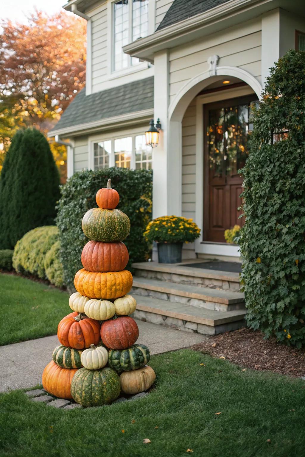 Pumpkin topiary appends altitude and focus to your exterior decor.