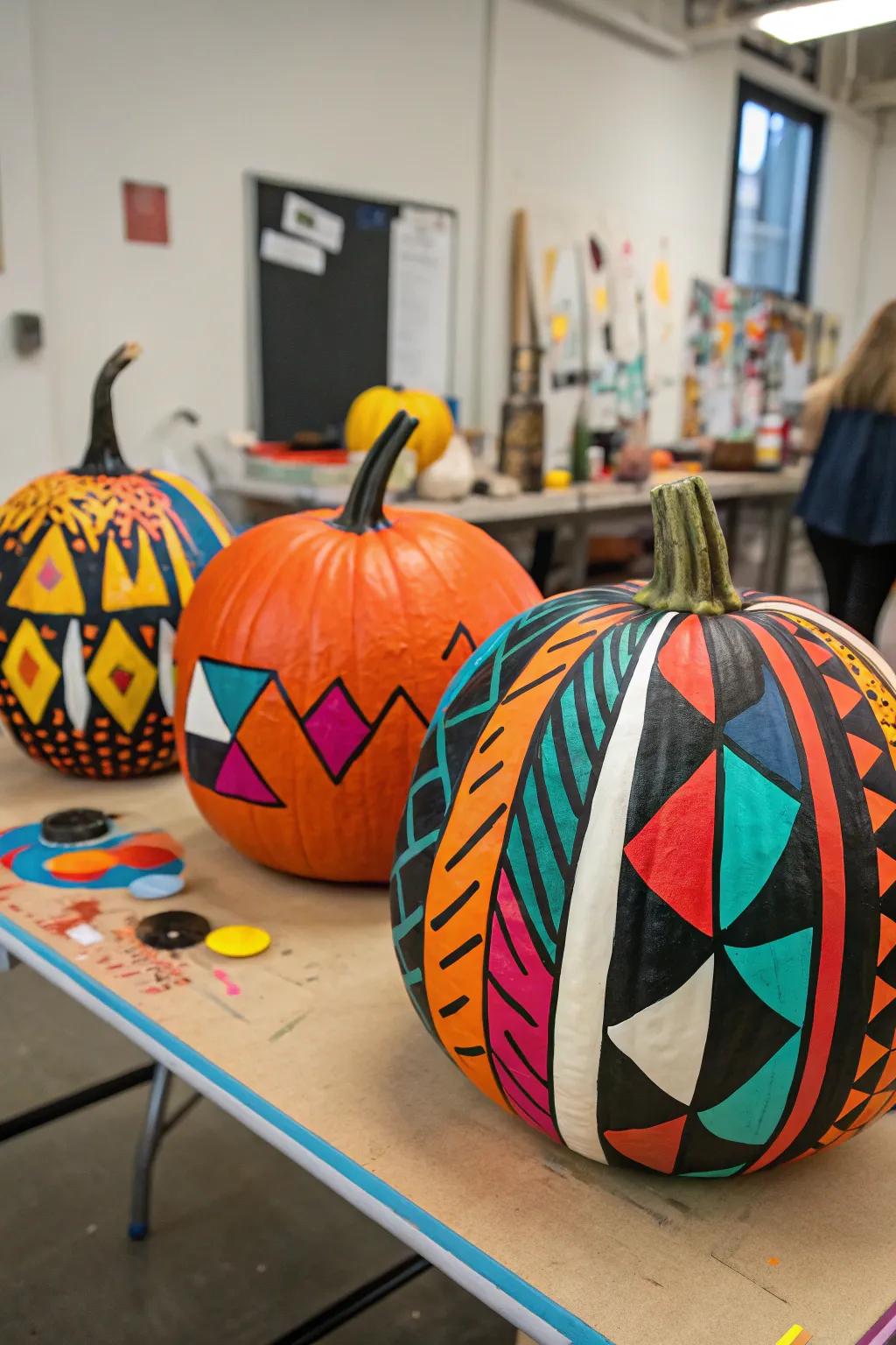 Express yourself with abstract art pumpkin designs.