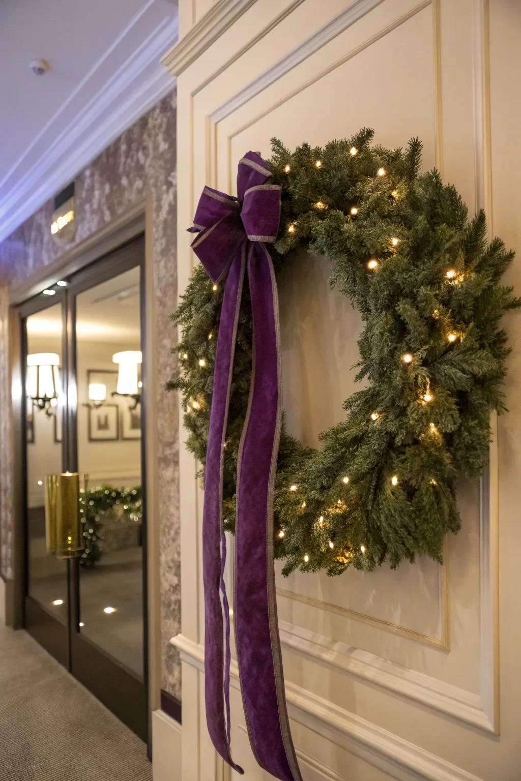 Purple velvet adds sophistication to holiday decor.