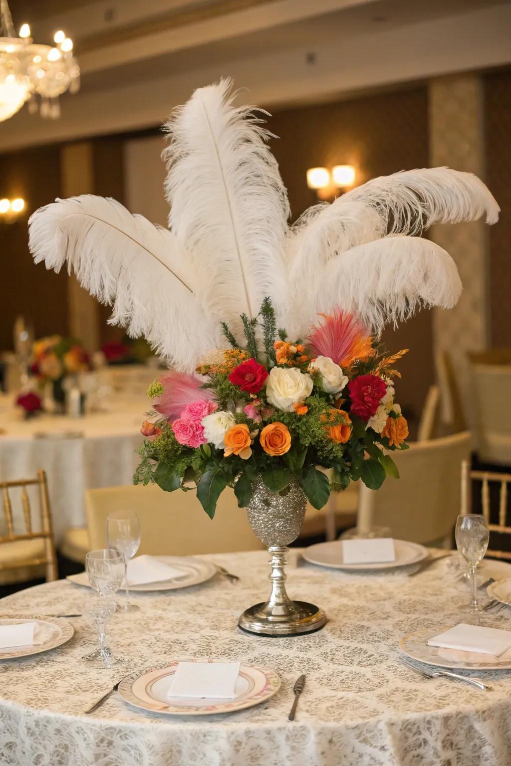 Feathers offer an elegant and opulent addition to centerpieces.