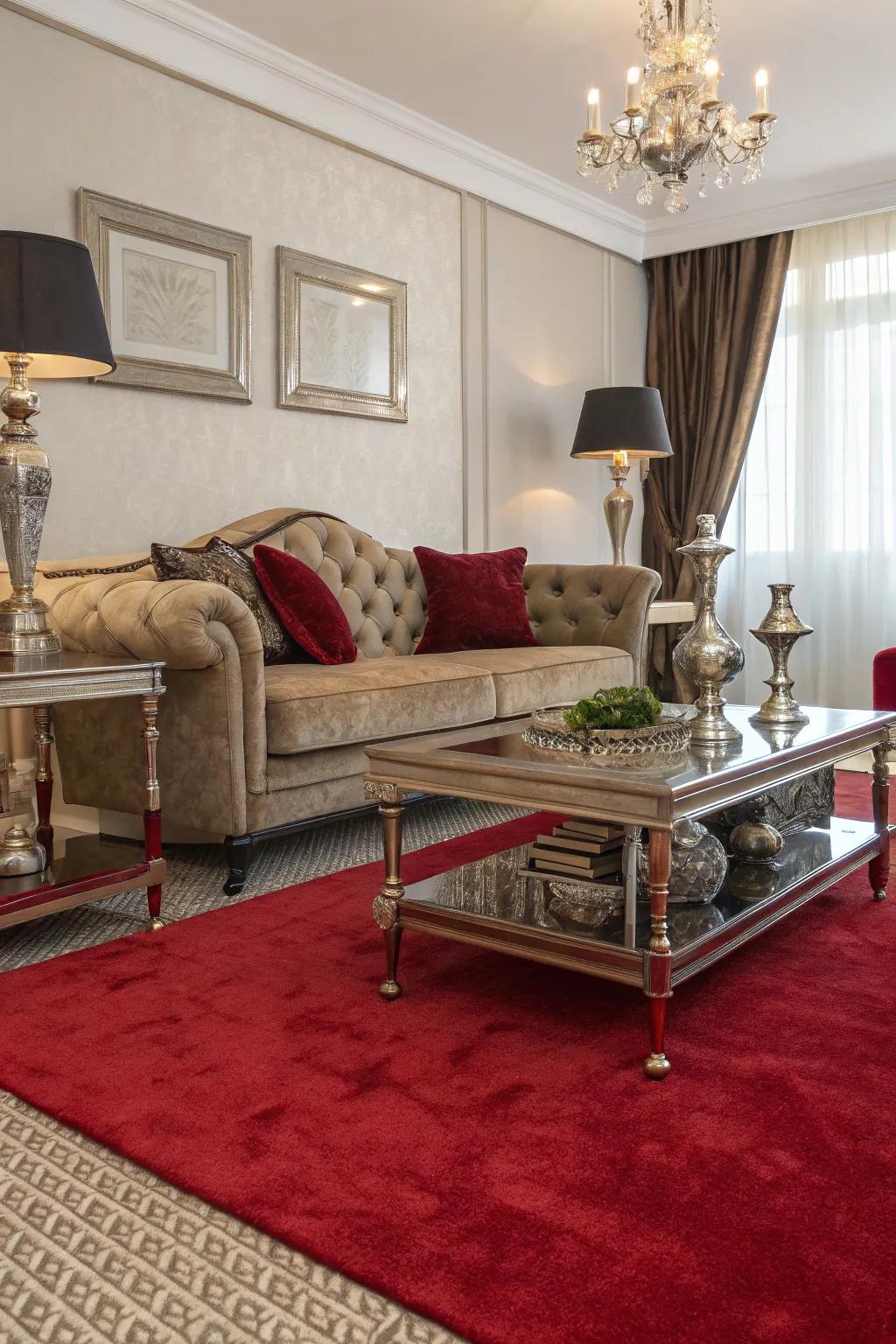 Mixed textures add drama and dimension to this vibrant lounge.