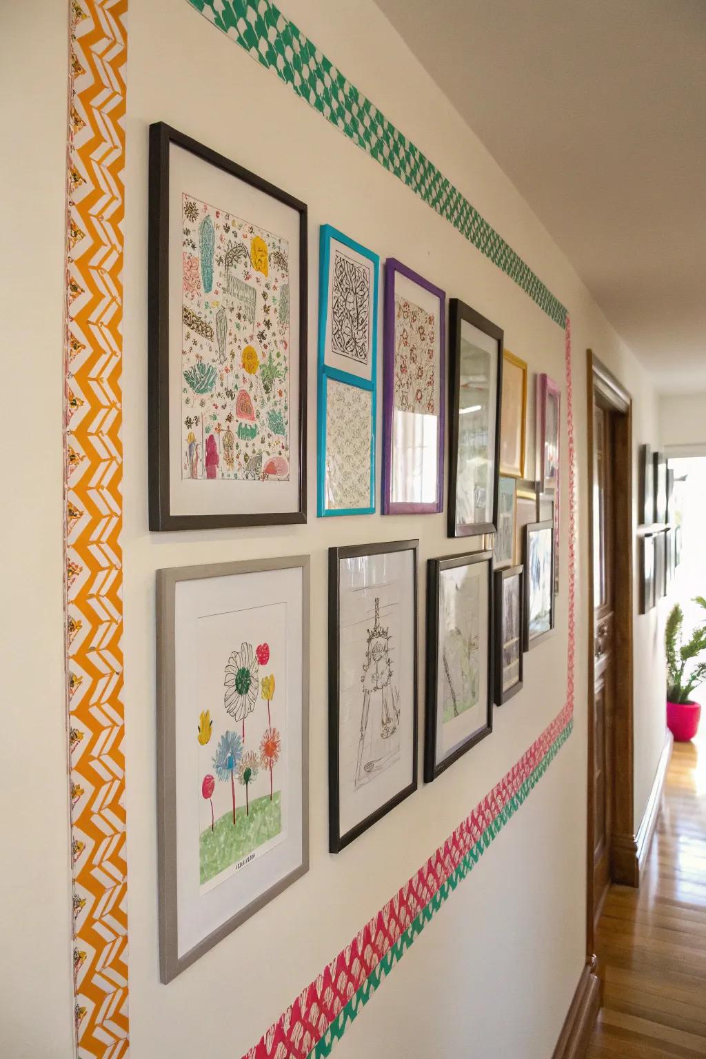 Decorative tape frames add a creative touch without damage.