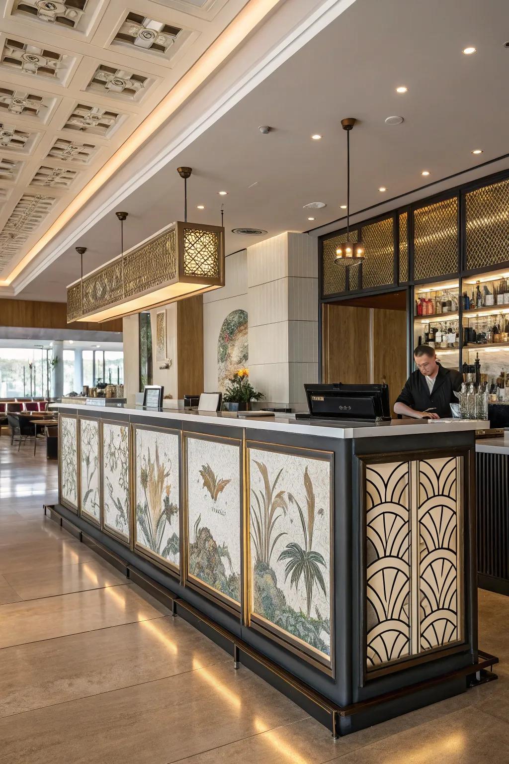 Ornamental panels add an artistic touch to your reception station.