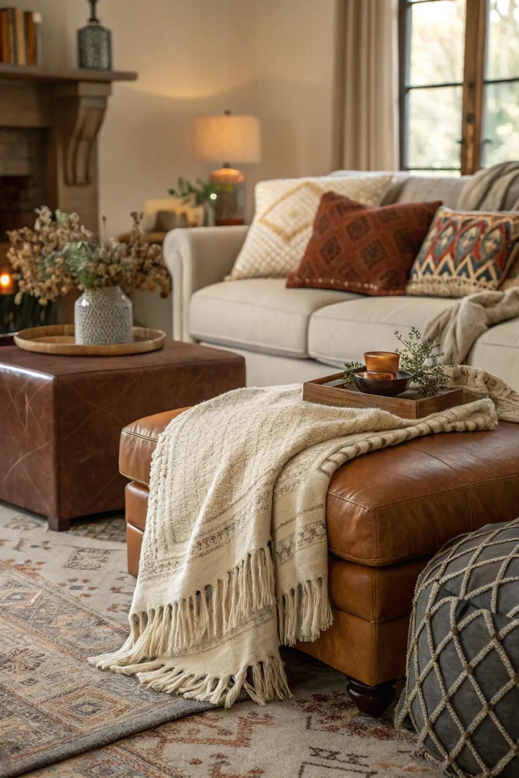 Layering textures can generate a cozy atmosphere.