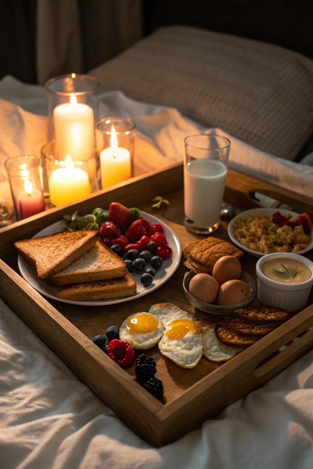 An illuminated breakfast creates a warm and intimate atmosphere.