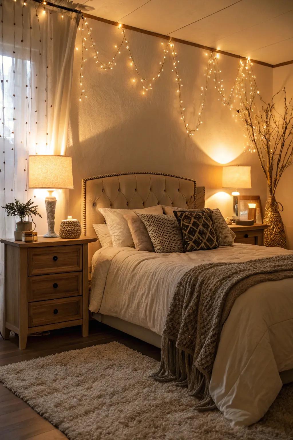 Lighting creates a sophisticated and warm atmosphere.