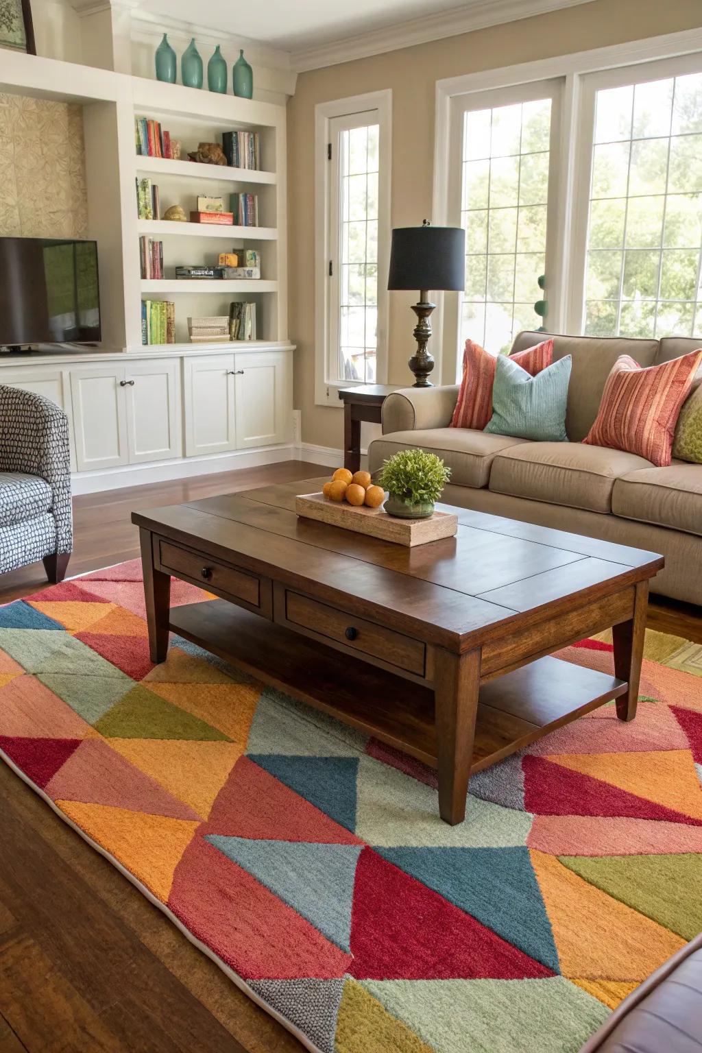A strategically placed floor covering can highlight key furniture pieces.