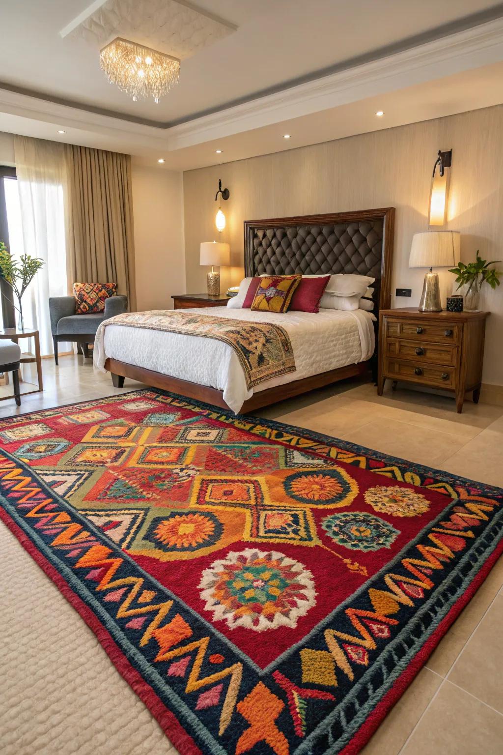 A statement rug has the power to transform your bedroom into a designer space.