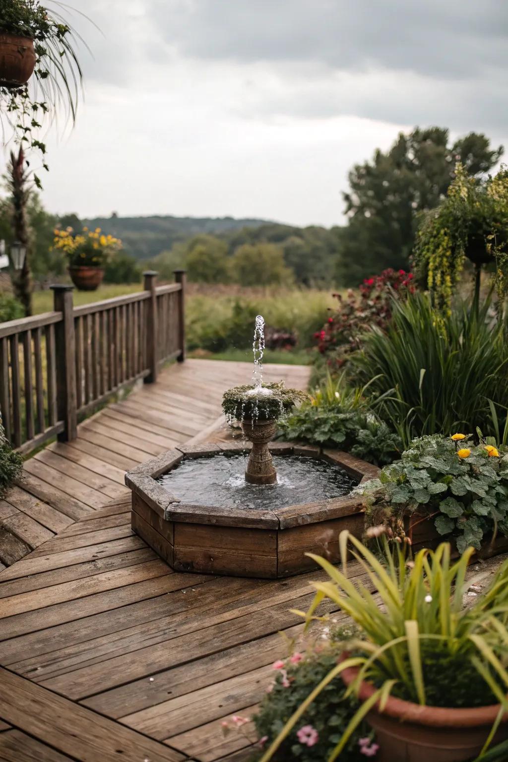 This patio gains tranquility and allure through an aquatic element.