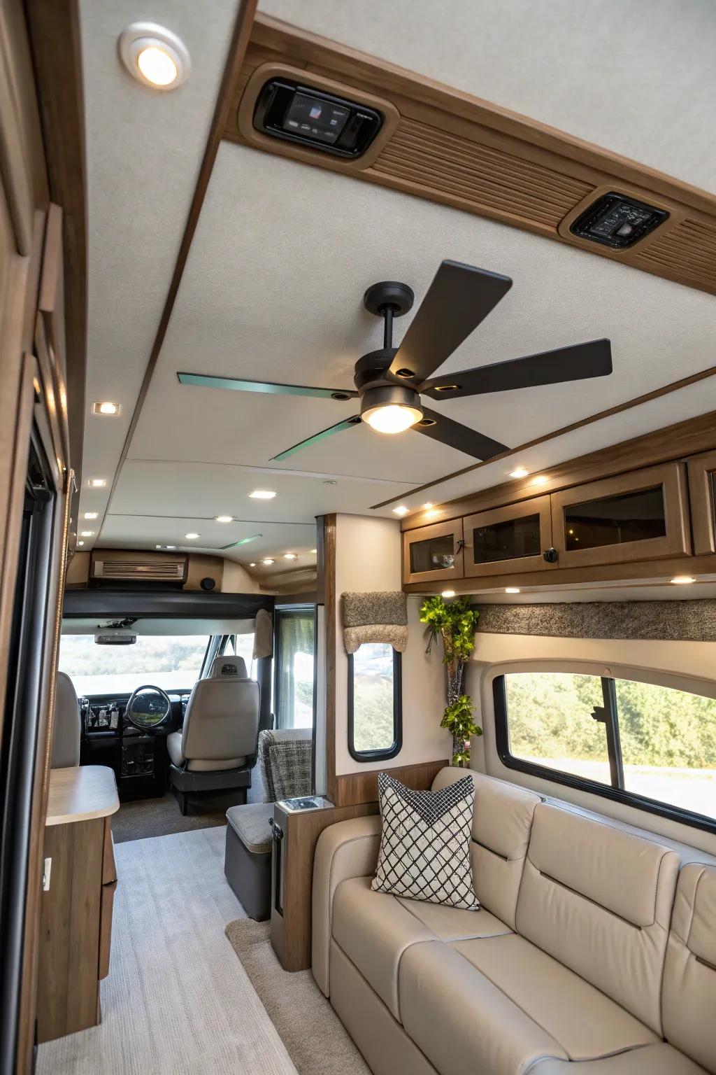 Ceiling fans enhance style and improve airflow in your RV.