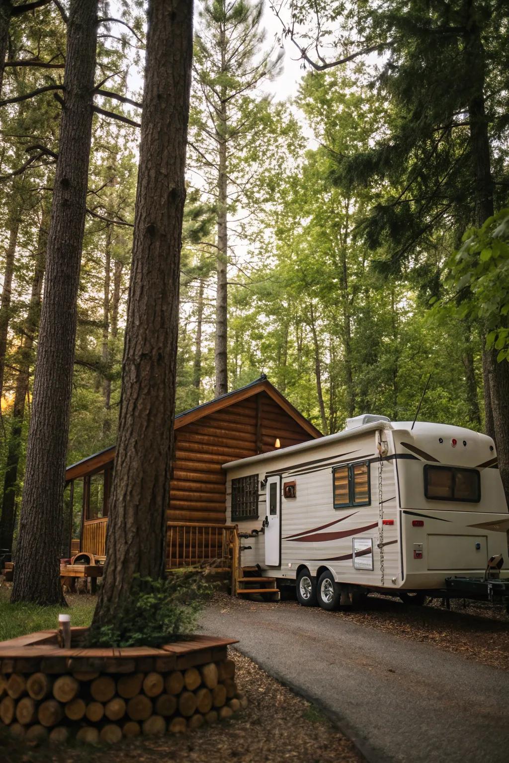 Timber cabin-style siding brings the outdoors in with a rustic charm.