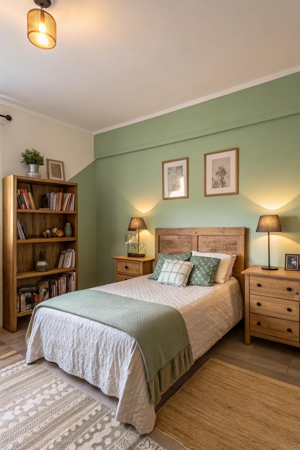 A two-tone wall will enhance visual interest.