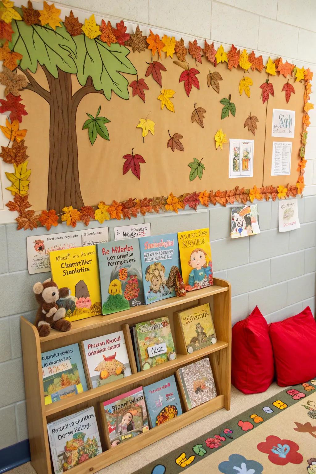 A book-themed bulletin board encouraging a passion for reading.