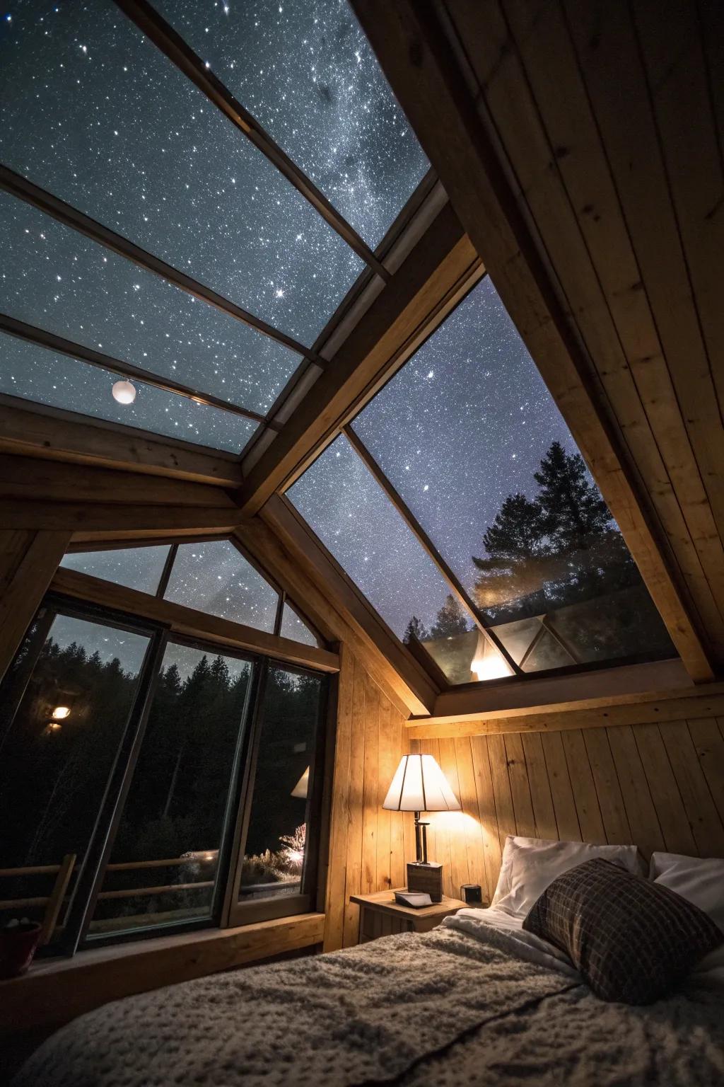 A rooflight provides a captivating view of the heavens directly from your shed bedroom.