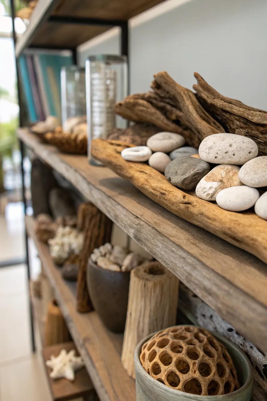 Natural components inject an earthy, organic sensation to displays.