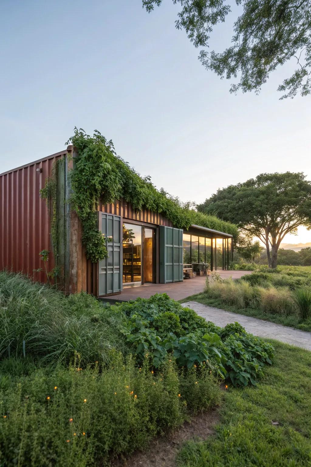 A wonderfully included shipping container barn inside its setting.