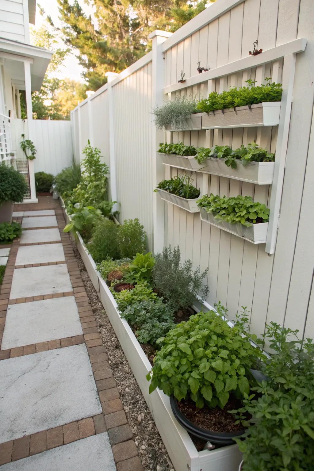 Cultivate your own herbs in your side yard, adding a dash of greenery and flavor.
