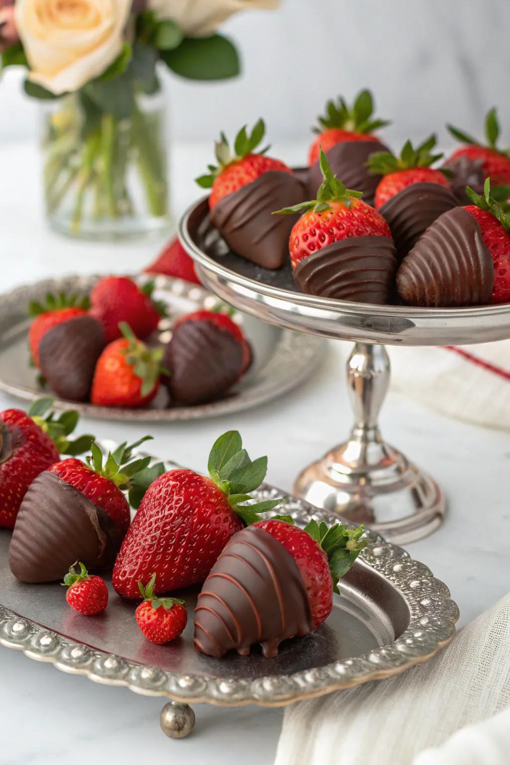 Classic cocoa-dipped juicy berries, a favorite amidst guests.