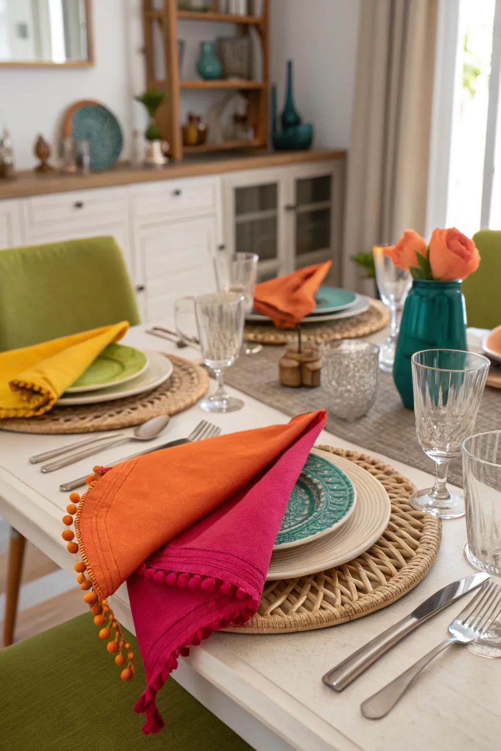 Bright napkins provide a surprising burst of color.