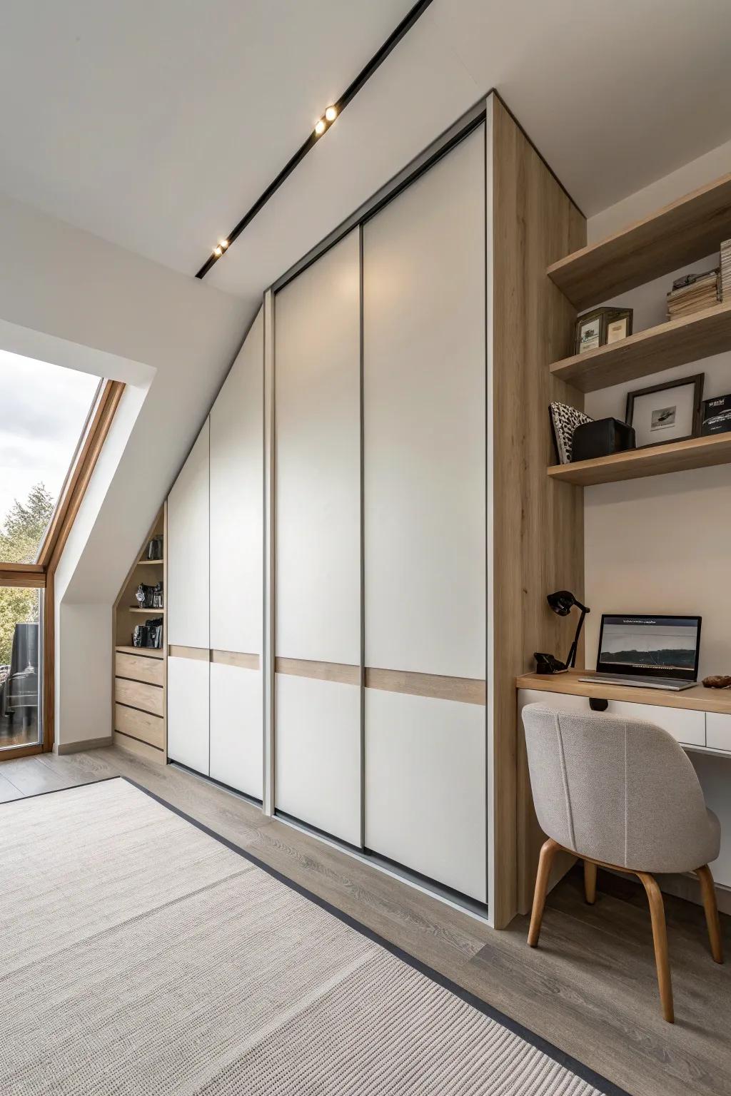 Sliding doors offer a clean solution for concealed storage.