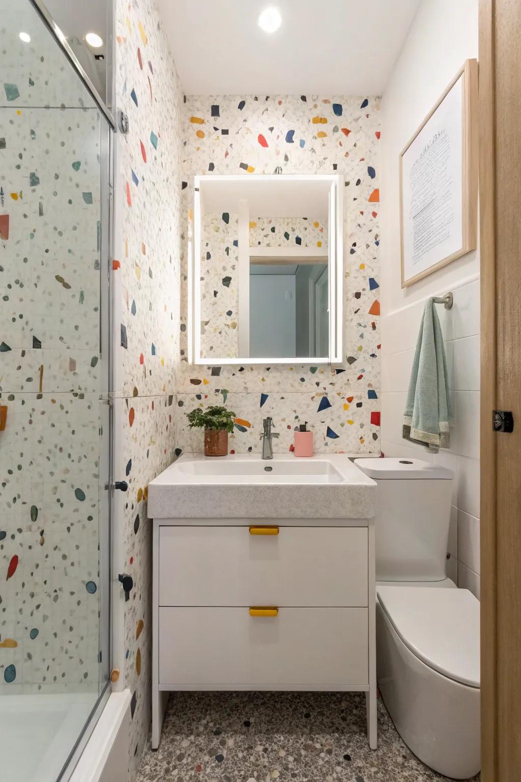 Terrazzo tiles add playful vintage charm.