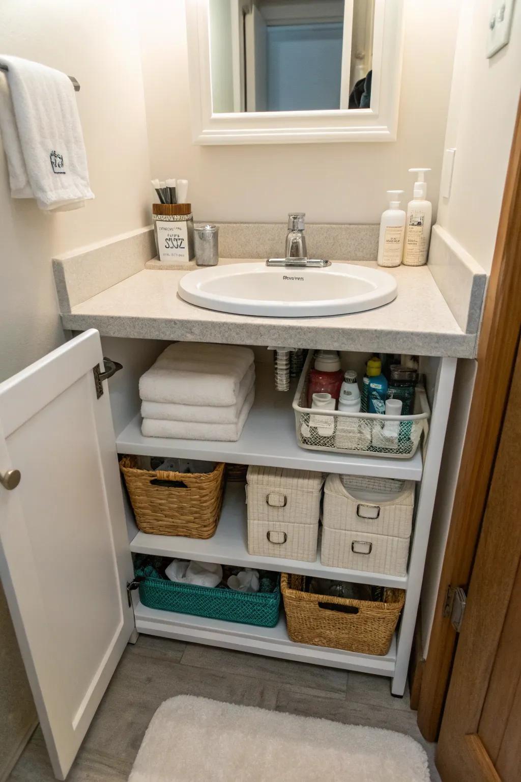 Below-the-counter storage promotes a clutter-free setting.