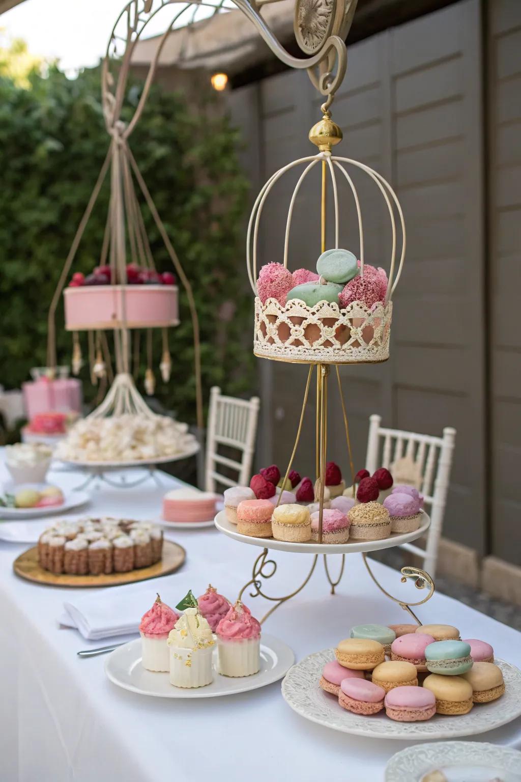 Eccentric suspended desserts that save space and enthrall attendees.