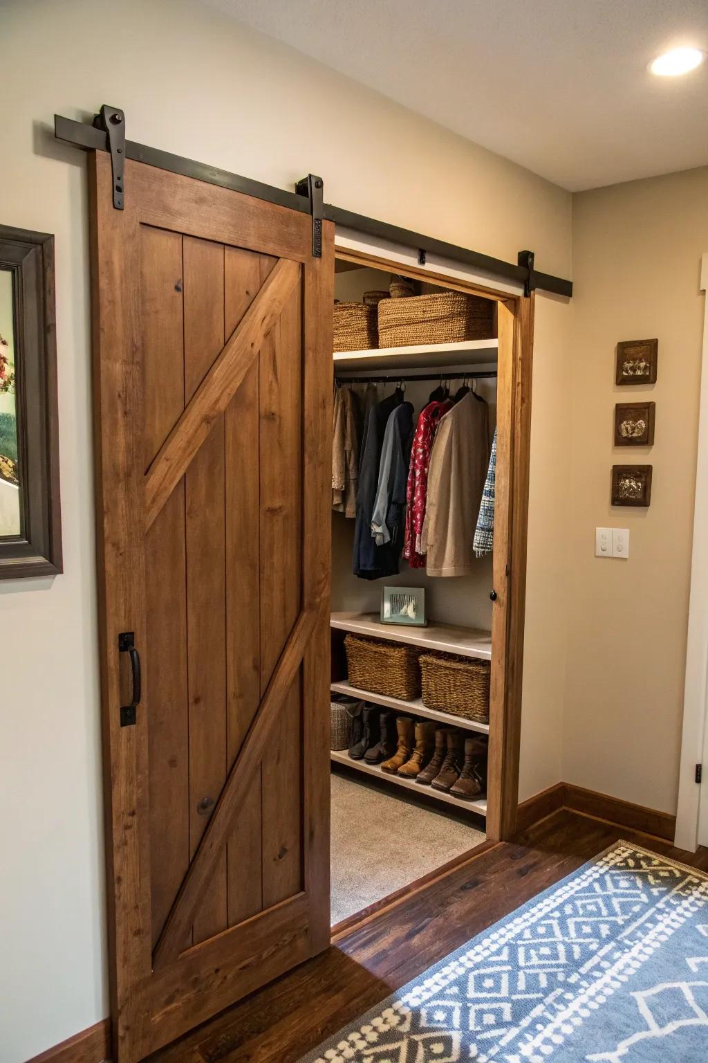 A shifting barn door provides both style and practicality.