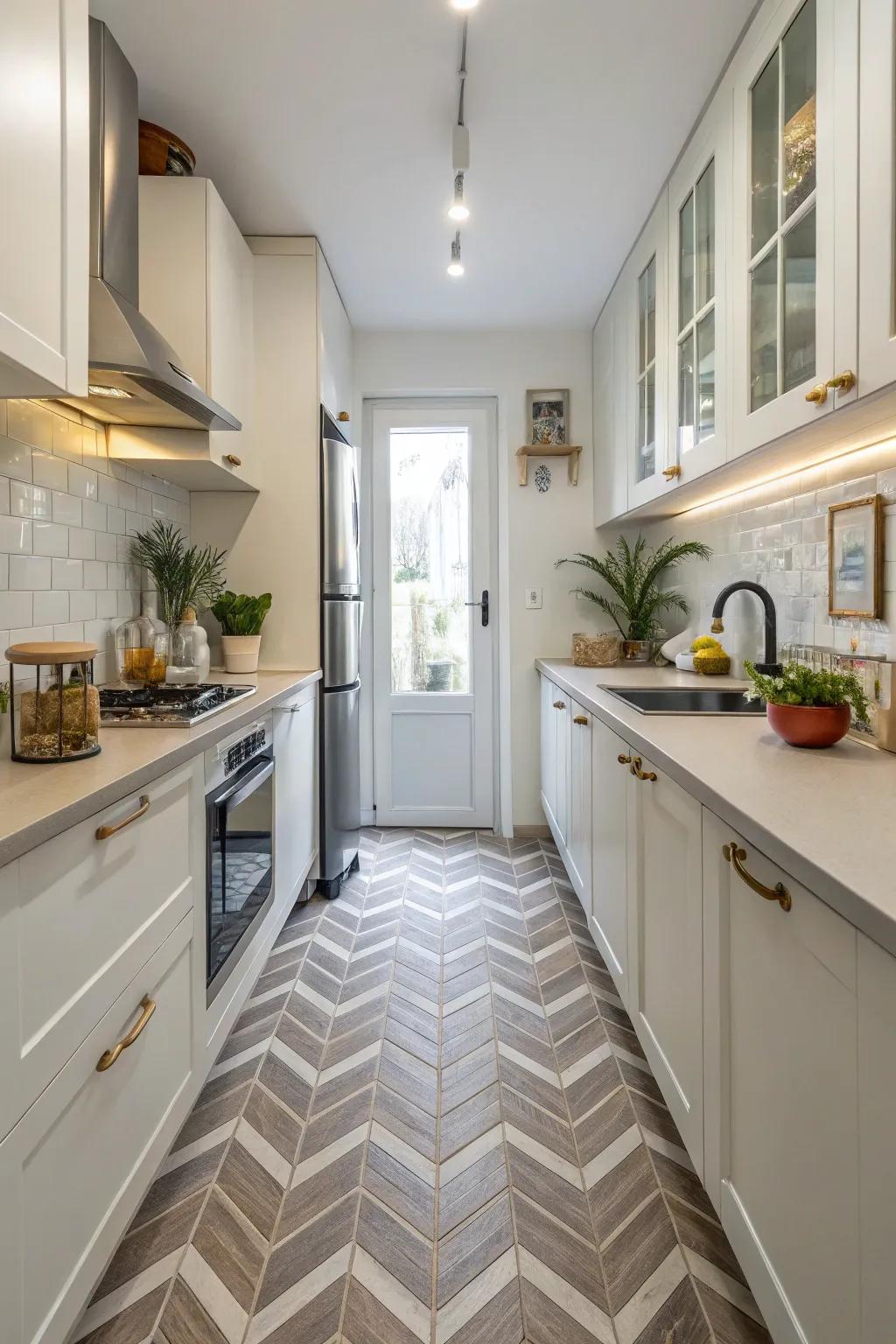 Flooring installed diagonally enhances the perception of space.