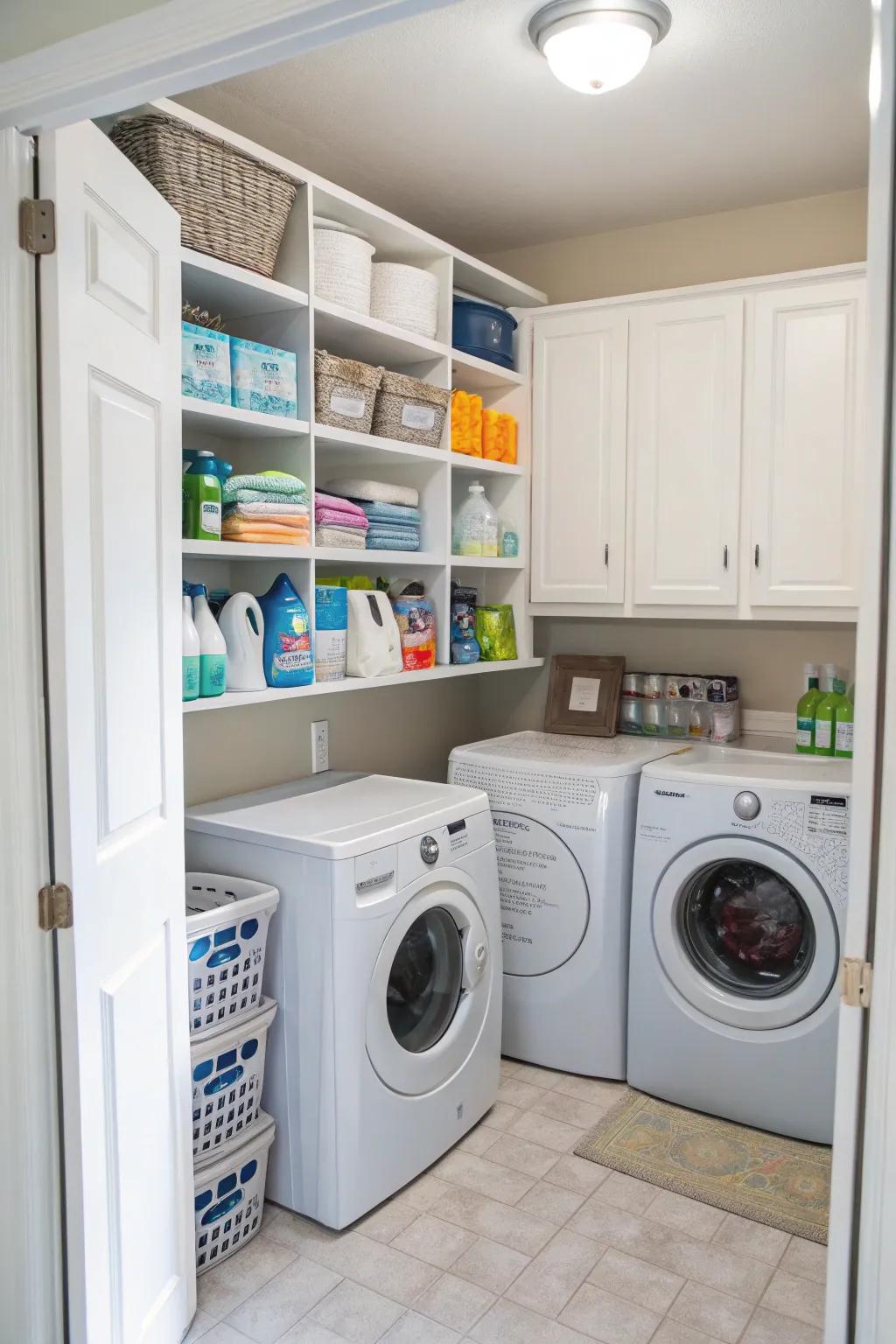 Overhead units offer plenty of storage while keeping surfaces uncluttered.