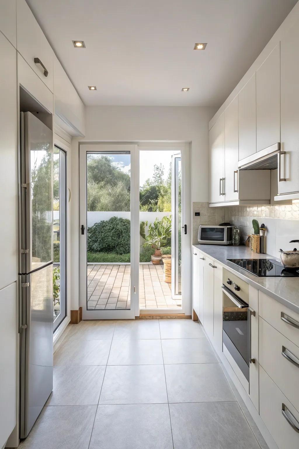 Gliding partitions save space and maintain kitchen flow.