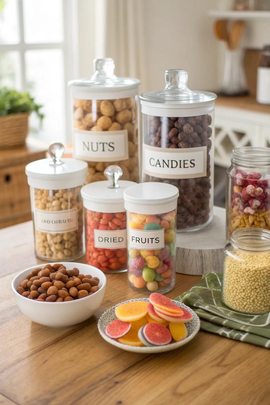 Tags add clarity and structure to snack storage.