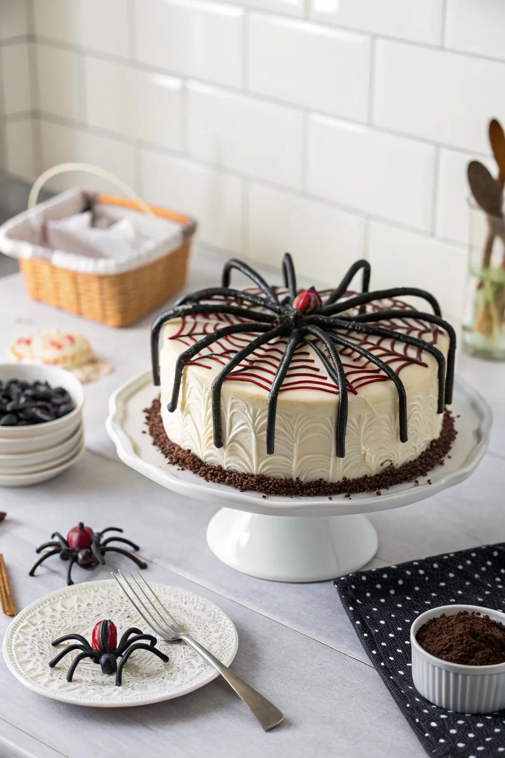 Chewy candy strands infuse character into this spider cake.