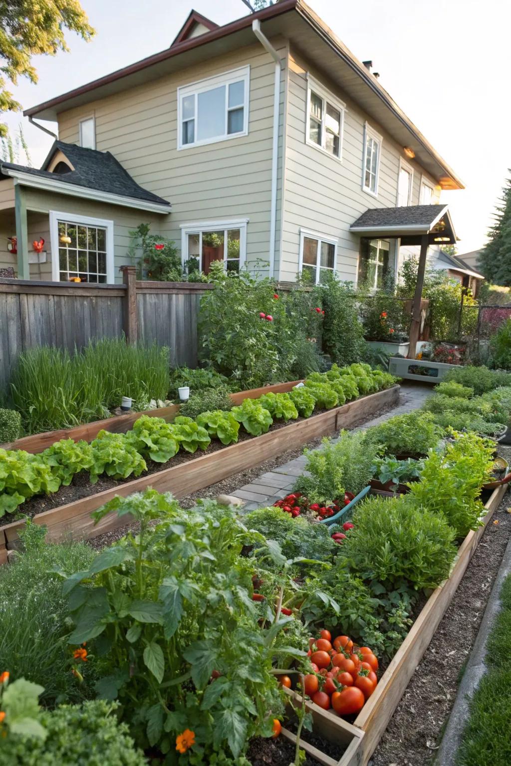 Produce gardens blend visual appeal with practicality.
