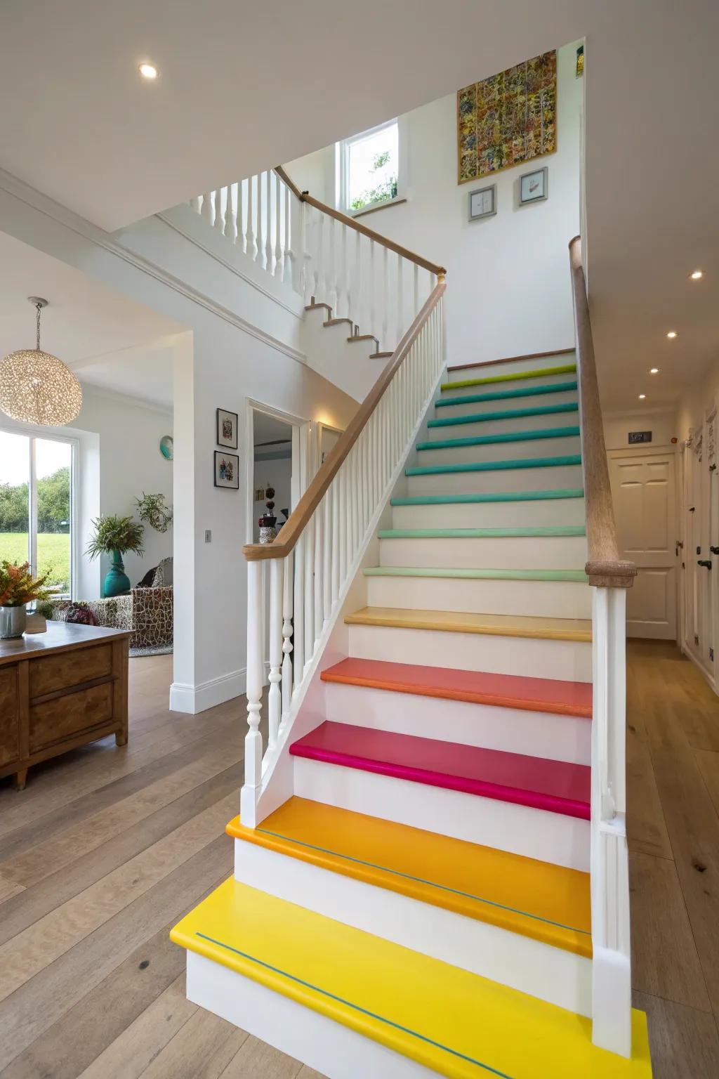 Contrasting hues incorporate an energetic visual impression.