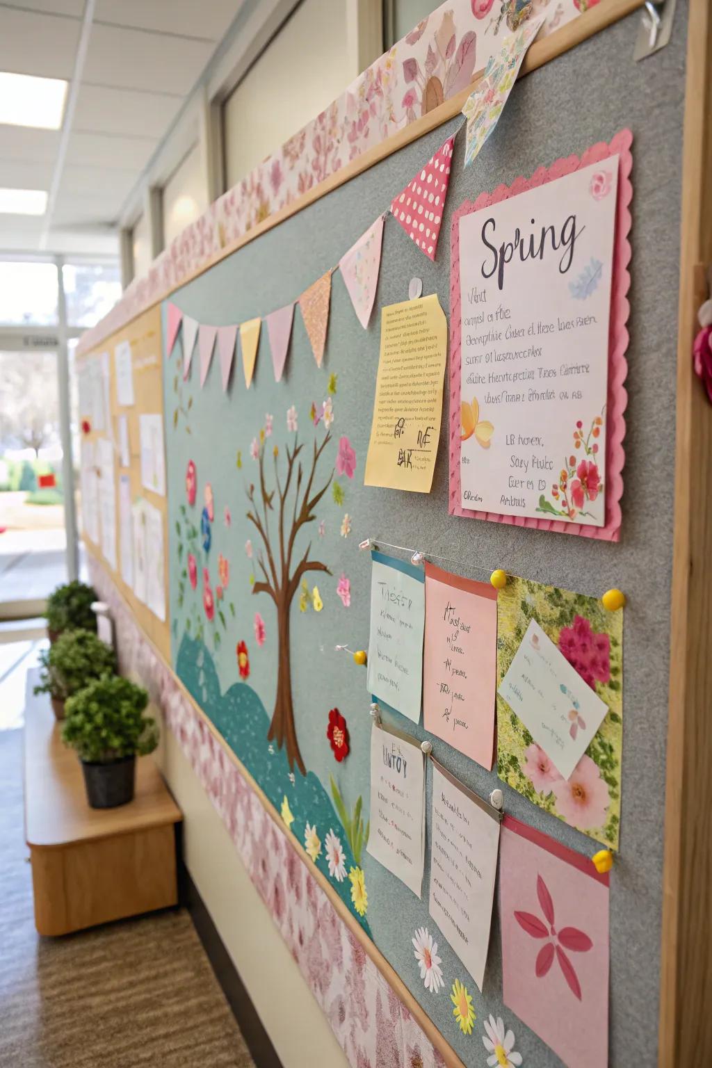 Textured aspects creating a tactile experience on the bulletin board.