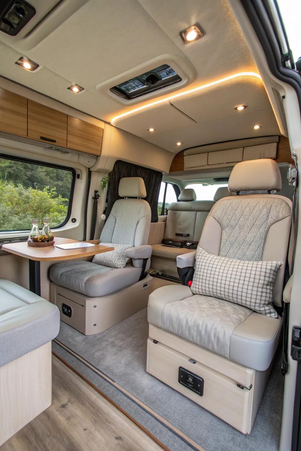 Rotating seats add versatility.