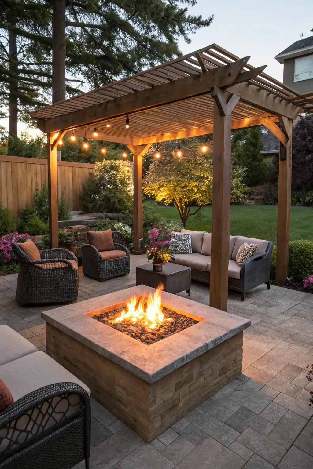 Canopies add shade and charm to fire pits.