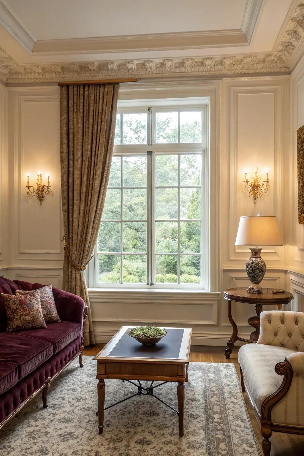 Crown shaping trim adds elegance and grandeur.