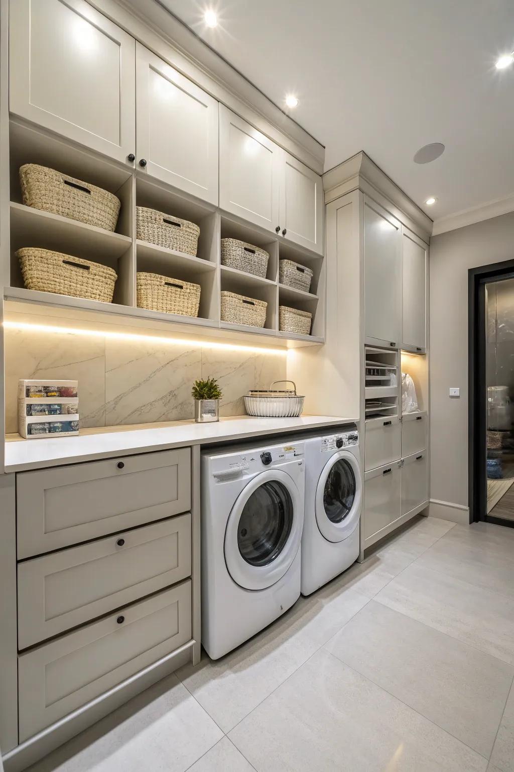 Smart lighting options enhance both function and atmosphere.