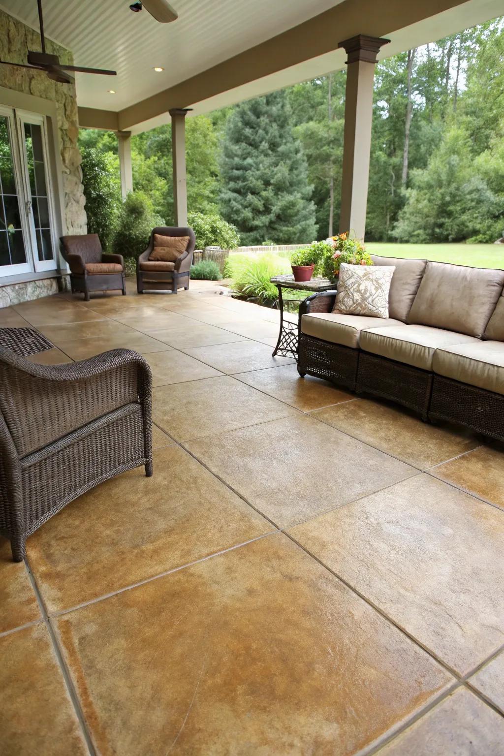 A smooth flow from indoor to outdoor with matching concrete tints.