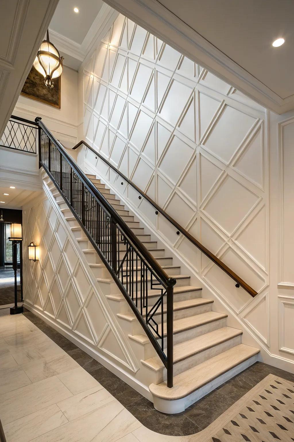Slanted patterns provide a strong and modern impression.