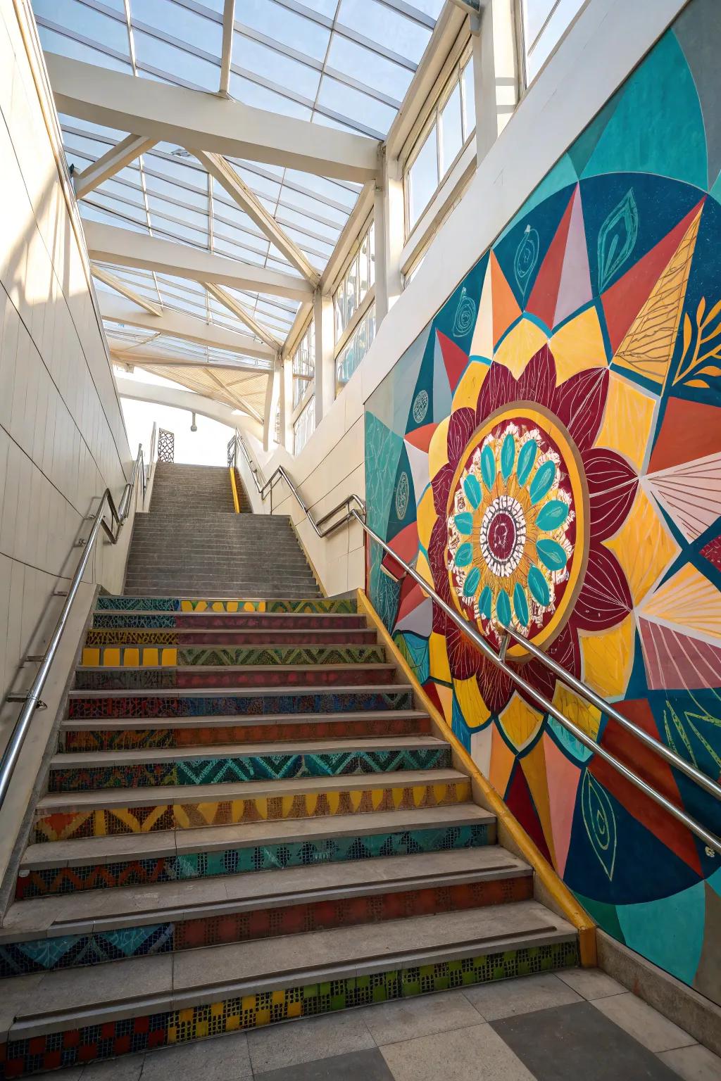 Revamp your staircase using a captivating wall mural.