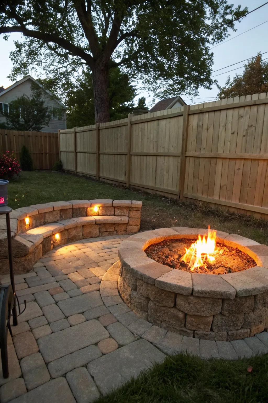 A comfortable and robust stone open-flame area surrounding.