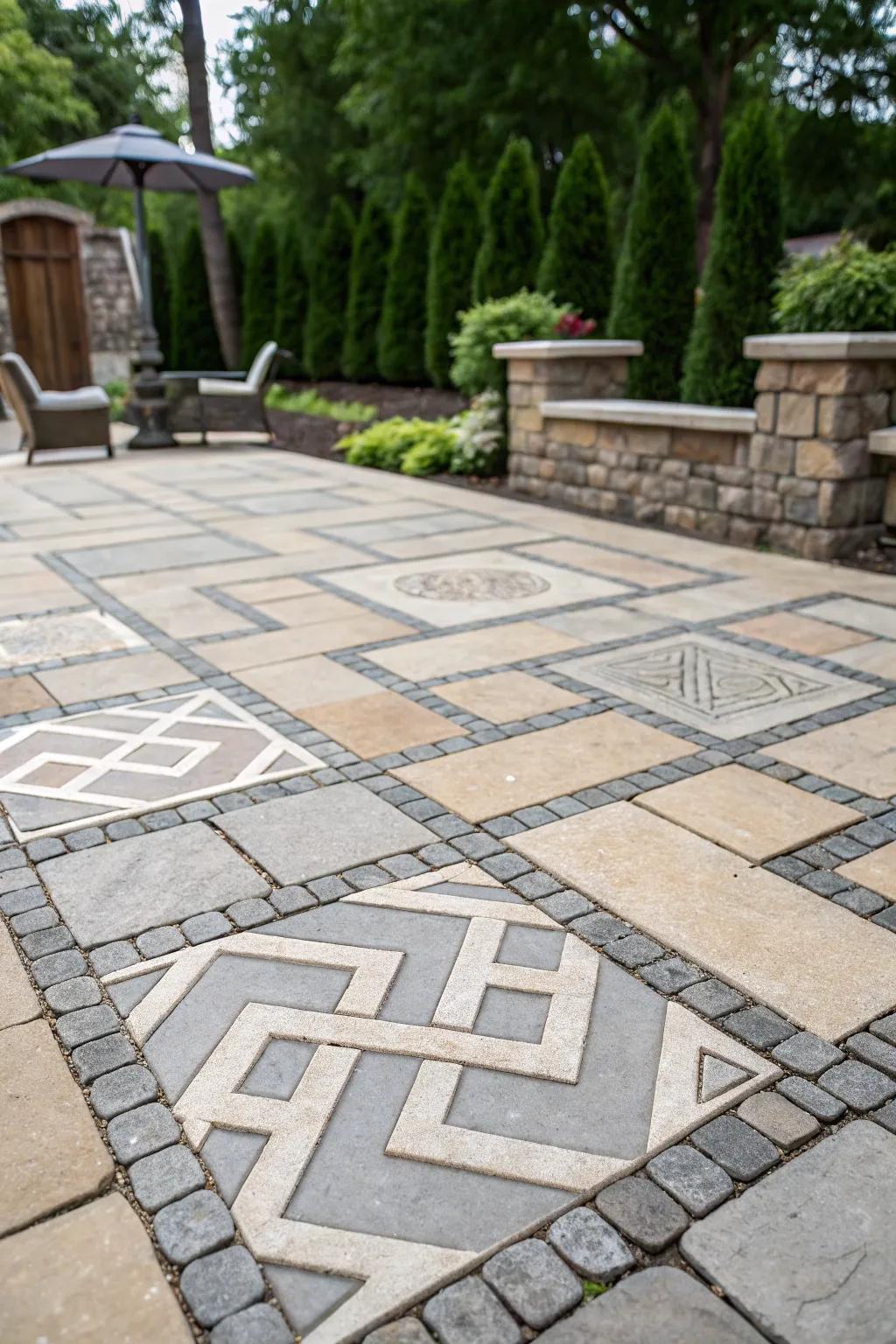 A stone patio displaying striking shape compositions.